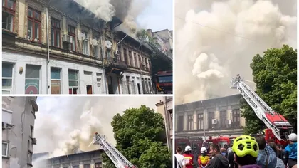 Incendiu puternic în centrul Capitalei, la o clădire cu două etaje. Sunt degajări masive de fum. VIDEO