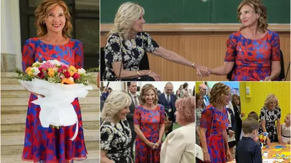 EXCLUSIV! Cât a costat rochia lui Carmen Iohannis de la întâlnirea cu Jill Biden. Prima doamnă a României a plătit sute de euro ca să o “eclipseze” pe soția președintelui american. Ambele profesoare de engleză au ales un model floral!