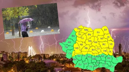Alertă meteo de fenomene extreme în România. Ploi torenţiale şi vijelii în jumătatea de nord, de joi se extind şi spre sud