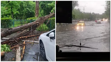 Haos în traficul din Bucureşti după ploaia torenţială. Bulevarde inundate, copaci doborâţi de vânt şi autobuze deviate din cauza fenomenelor extreme