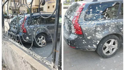 Surpriză neplăcută pentru un şofer din Cluj: şi-a găsit maşina stropită cu ciment. 