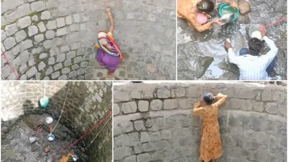 Video viral! O femeie din India îşi riscă viaţa ca să ia apă dintr-o fântână. Se caţără pe peretele fântânii fără să se ajute de frânghii sau de hamuri de protecţie
