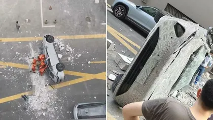 Accident neobişnuit cu o maşină electrică, la Shanghai. A căzut inexplicabil de la etajul 3 al unei clădiri, două persoane au murit
