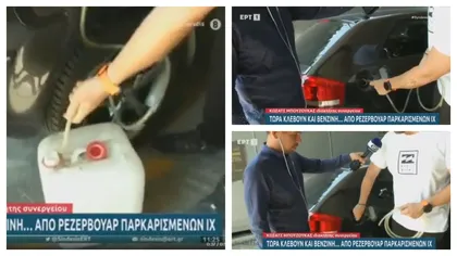 Tutorial despre cum să furi benzina din rezervor, difuzat de televiziunea de stat din Grecia. 
