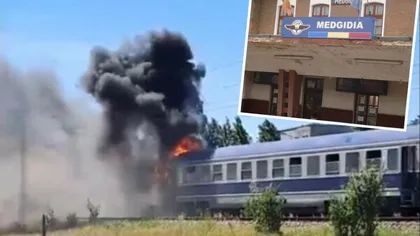 Alertă în gara din Medgidia. 80 de persoane s-au autoevacuat dintr-un tren cuprins de flăcări