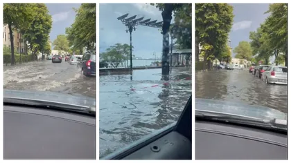 Străzi din Constanța inundate din cauza ploilor torențiale. Zona Falezei Cazino Constanța s-a transformat în 