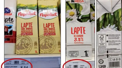 Păcăleala grosolană de la raftul Mega Image: Două mărci, acelaşi lapte Napolact, acelaşi producător, preţuri diferite