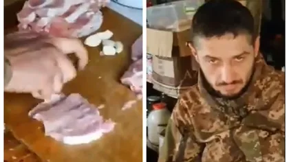 Un soldat ucrainean bate şniţelele cu grenada: 