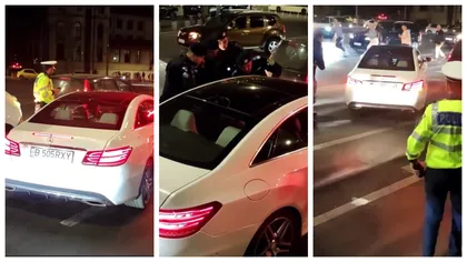 Imagini de noaptea minții în Capitală! Șoferul unui Mercedes a fugit după ce a lovit mai multe mașini, în timp ce polițiștii și jandarmii încercau să-l țină pe loc