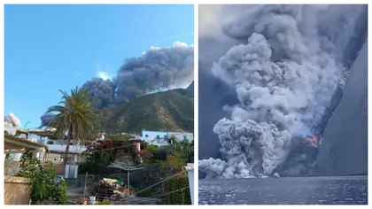 Momentul erupției vulcanului Stromboli din Italia. Autoritățile au emis alertă portocalie de mișcări seismice