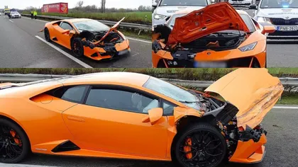 Lamborghini Huracan în valoare de 250.000 de dolari, înmatriculat în România, distrus într-o cursă ilegală pe o stradă din Ungaria