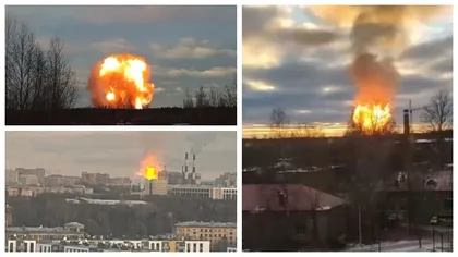 Explozie de proporții urmată de un incendiu puternic lângă Sankt Petersburg. Arde o conductă de gaz
