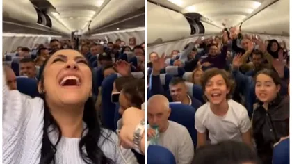 VIDEO Andra a făcut show în avion şi a ridicat toţi pasagerii în picioare. Clipul a devenit viral: 