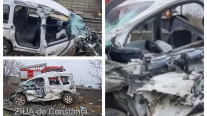 Accident horror la Constanţa. O maşină a fost lovită de TIR şi apoi de tren VIDEO