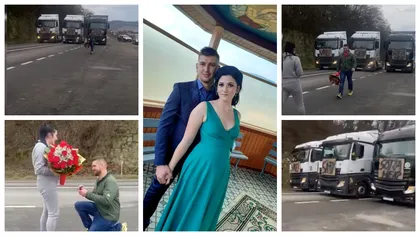 Imagini emoționante pe DN Cluj-Napoca - Baia Mare. Un șofer de tir a blocat traficul pentru a-și cere iubita în căsătorie