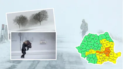 Alertă meteo COD PORTOCALIU de ninsori abundente și viscol până duminică. Ninge și la București
