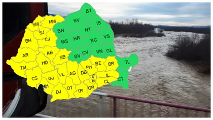 Fenomene meteo extreme! Avertizare de cod galben de inundații pe mai multe râuri din ţară