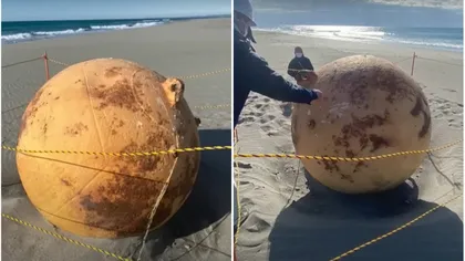 OZN căzut din cer pe o plajă din Japonia? Cum arată mingea uriașă de fier găsită pe malul mării VIDEO