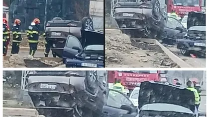 Accident grav pe A2 Autostrada Soarelui la intrare în București. Una dintre mașini s-a răsturnat