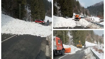 Avalanșă pe drumul dintre Rodna și Valea Vinului. Circulația este oprită. Drumarii intervin pentru eliberarea șoșelei