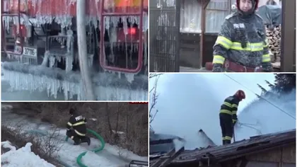Gerul năprasnic a pus beţe în roate salvatorilor! Apa din furtunurile pompierilor a îngheţat. VIDEO