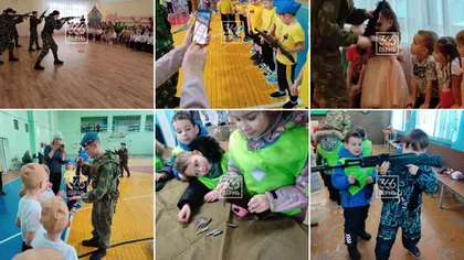Scene IREALE în Rusia! O grădiniţă a fost vizitată de veterani ai armatei ruse, iar copiii s-au jucat cu arme şi muniţie reală GALERIE FOTO