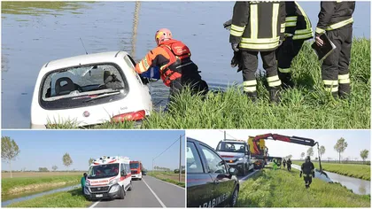 Doi români, eroi în Italia. Fără să stea pe gânduri, au salvat-o pe Anna şi pe căţelul ei, care căzuseră cu maşina într-un râu: 