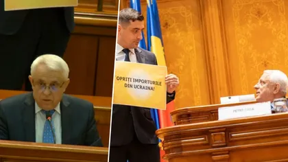 Moţiune împotriva ministrului Agriculturii: Petre Daea şi-a prezentat jurnalul în care îşi notează zilnic ce face la minister/AUR a umplut Parlamentul de pancarte