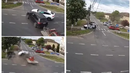 Primele imagini cu accidentul devastator din Cărpiniș, județul Timiș. Ambele mașini au fost aruncate în aer