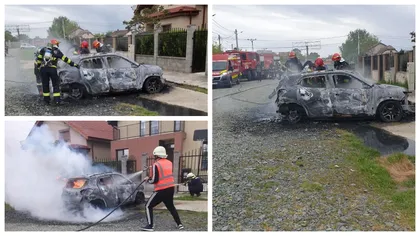 Dacia electrică mistuită de flăcări într-o localitate din Timiș. Proprietarul mașinii tună și fulgeră: 