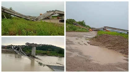 FOTO: Ce rușine! Încă un pod al României s-a prăbușit. Reacție halucinantă a primarului: „Asta e
