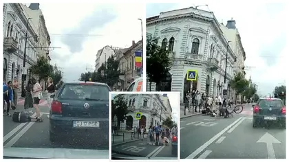 Accident grav în mijlocul orașului Cluj-Napoca! Un biciclist a lovit în plin o mamă cu cei doi copii ai săi. Bărbatul a căzut lat pe șosea| VIDEO