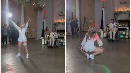 VIDEO O mireasă și-a șocat invitații de la nuntă. Și-a surprins soțul cu un dans lasciv, interzis minorilor: 