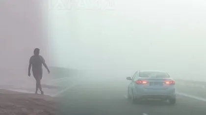 Un nor dens de ceață s-a năpustit deasupra județului Constanța. Vizibilitatea scăzută pe autostrada A2