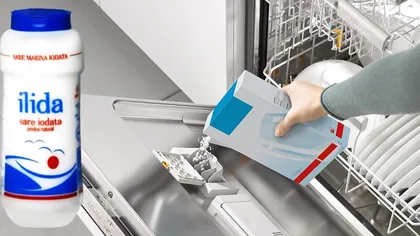 Ce se întâmplă dacă pui sare în mașina de spălat vase. Nu o să îți vină să crezi ce a remarcat o gospodină care a încercat trucul acesta