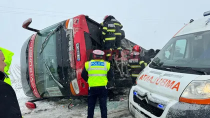 Autocar cu 40 de persoane răsturnat în Vaslui. A fost activat planul roșu de intervenție