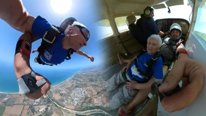 O bunicuță a sărit cu parașuta la vârsta de 90 de ani: „Te face să te simți liber, fericit și stăpân pe lume”