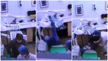 Situație de-a râsu'-plânsu' la dentist. O femeie a vrut să se așeze pe scaunul stomatologic, dar a făcut contact cu podeaua
