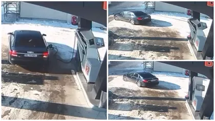 VIDEO Un șofer din Galați a plecat din benzinărie cu tot cu pompă. A uitat să scoată furtunul din rezervor