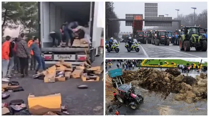 VIDEO Carne românească exportată în Franța, distrusă cu tractoarele de protestatarii furioși. Explicațiile MAE