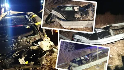 Accident înfiorător lângă Nădlac. Un tânăr de 28 de ani a murit pe loc, după ce mașina în care se afla, o Kia Ceed, s-a încolăcit de balustrada metalică a autostrăzii A1