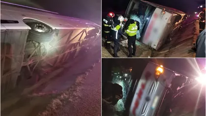 Un autocar în care se aflau şapte persoane a căzut într-un șanț pe marginea DN5, în Giurgiu. Șoferul și pasagerii au rămas blocați