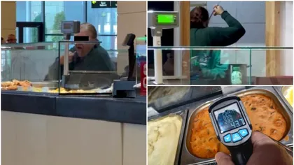 Situație scandaloasă la mall! O angajată a fost surprinsă în timp ce mânca cu mâna din mâncarea pentru clienți
