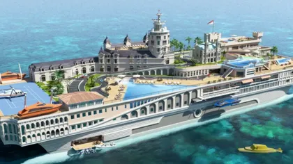 Cum arată orașul plutitor, desprins parcă din altă lume! Iahtul de 1 miliard de dolari este dotat cu un submarin și pistă de Formula 1