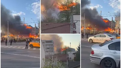 Incendiu violent în Bucureşti la un depozit de cherestea. Suprafaţa afectată este de aproximativ 2.000 mp