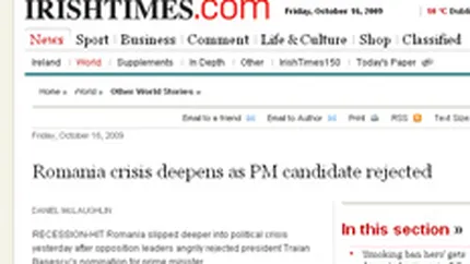 Irish Times: Criza din Romania se adanceste dupa respingerea lui Croitoru ca premier