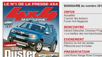 Dacia Duster a batut modele BMW si Volkswagen pentru trofeul de masina 4x4 a anului in Franta