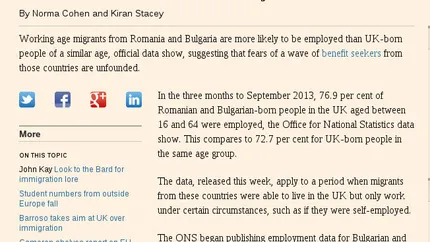 Financial Times: Majoritatea romanilor din Marea Britanie au locuri de munca