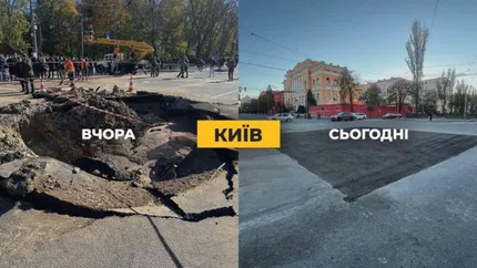 Ucrainienii au reparat în mai puțin de 24 de ore carosabilul distrus de o rachetă rusească în Kiev. Imaginile au ajuns virale
