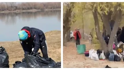 Lecție de la ucraineni! Copiii ucraineni refugiați la Brăila au făcut curățenie pe malul Dunării